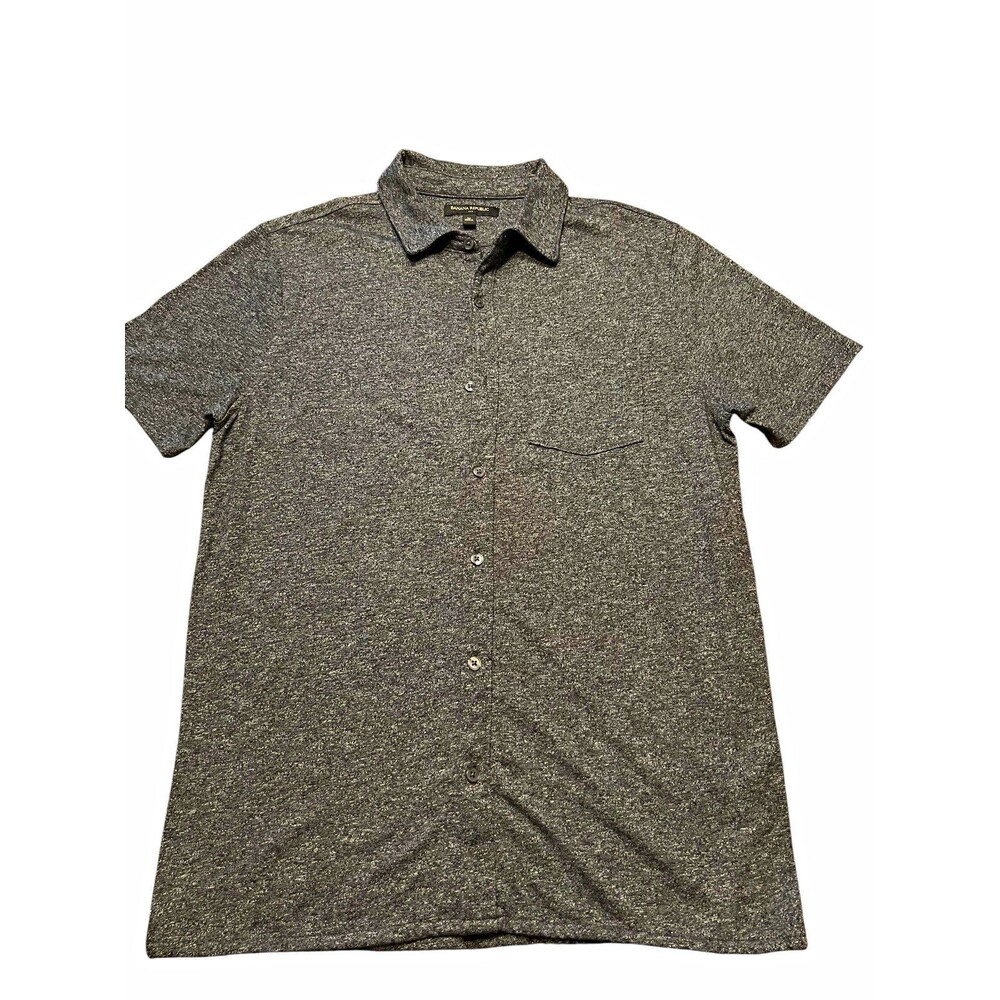 Banana Republic Men's Cotton Knit Button-Up Shirt M Gray Solid Point Collar